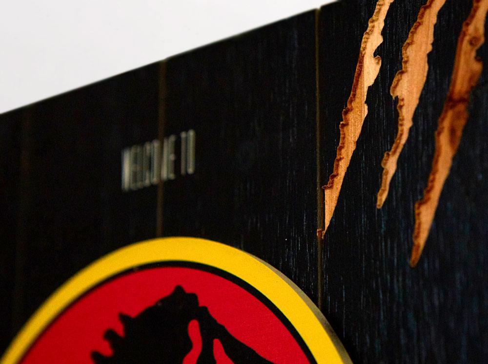 Jurassic park tableau en bois woodarts 3d logo print 3