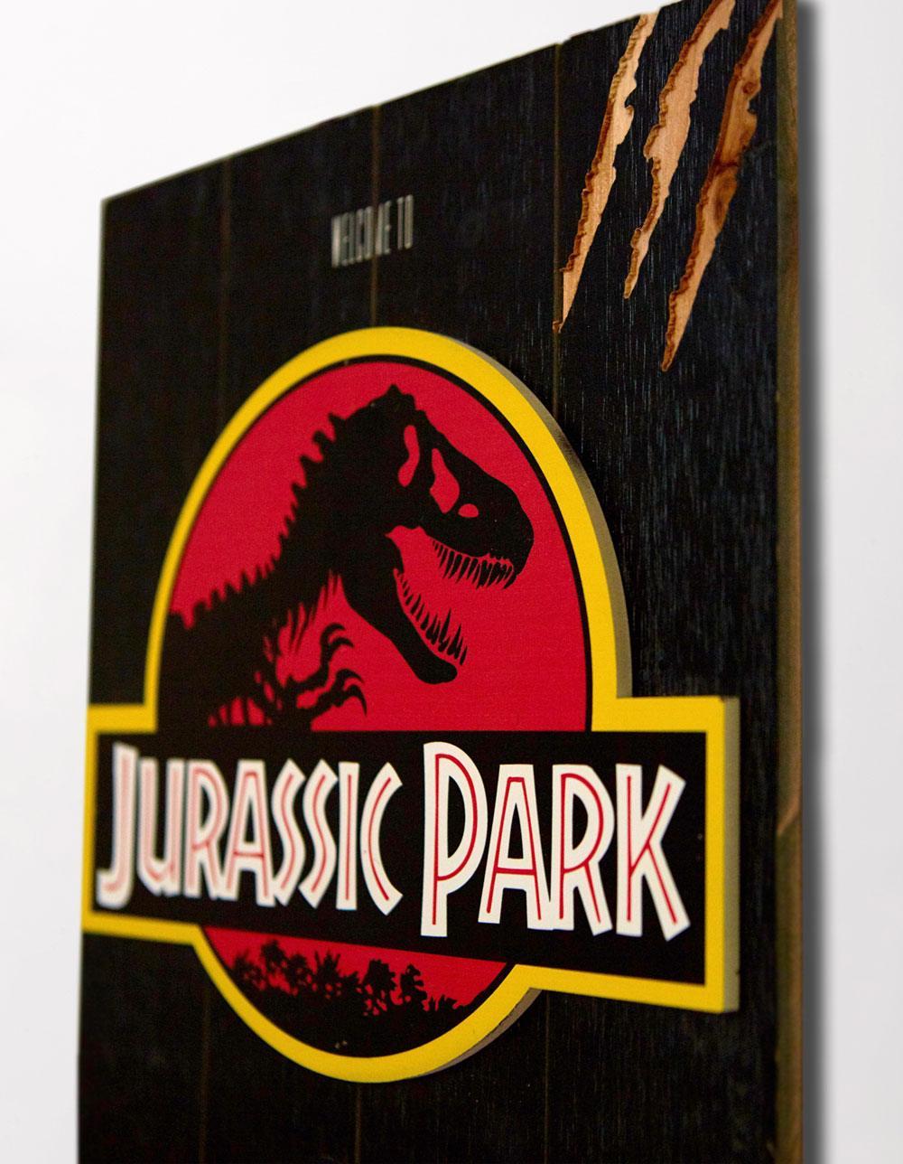 Jurassic park tableau en bois woodarts 3d logo print 5