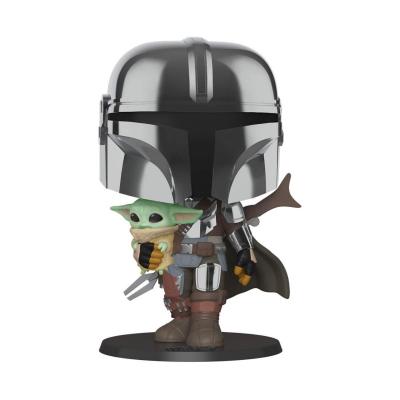 Star wars the mandalorian super sized pop figurine the mandalorian holding the child 25 cm