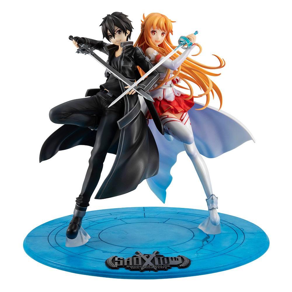 Sword art online statuette pvc lucrea kirito asuna 10th anniversary 22 cm 1